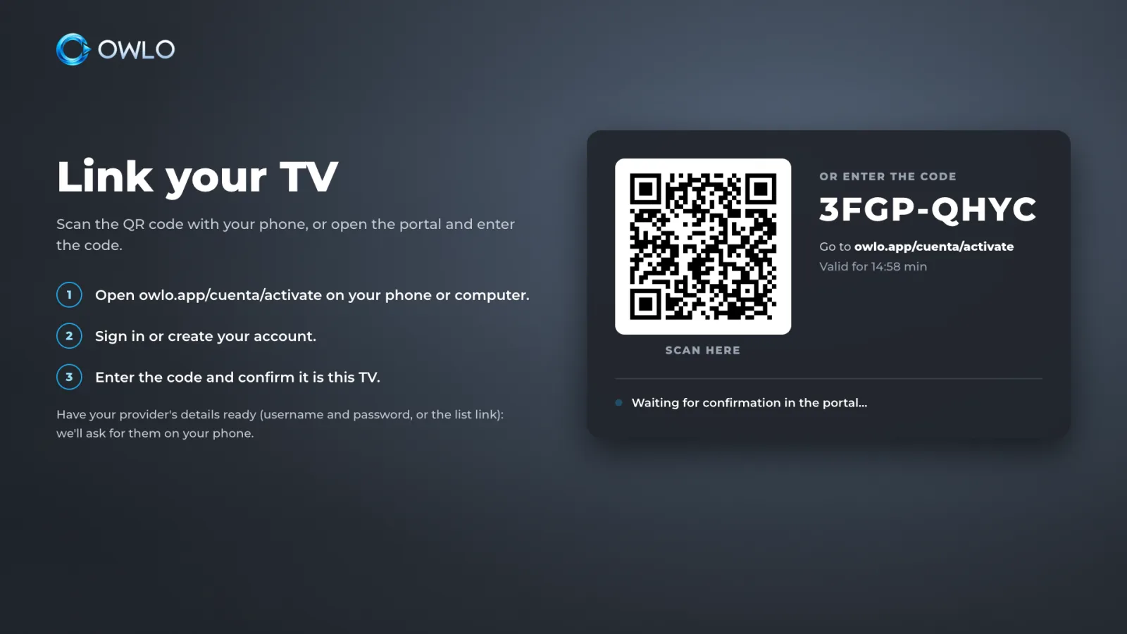 شاشة الربط برمز QR