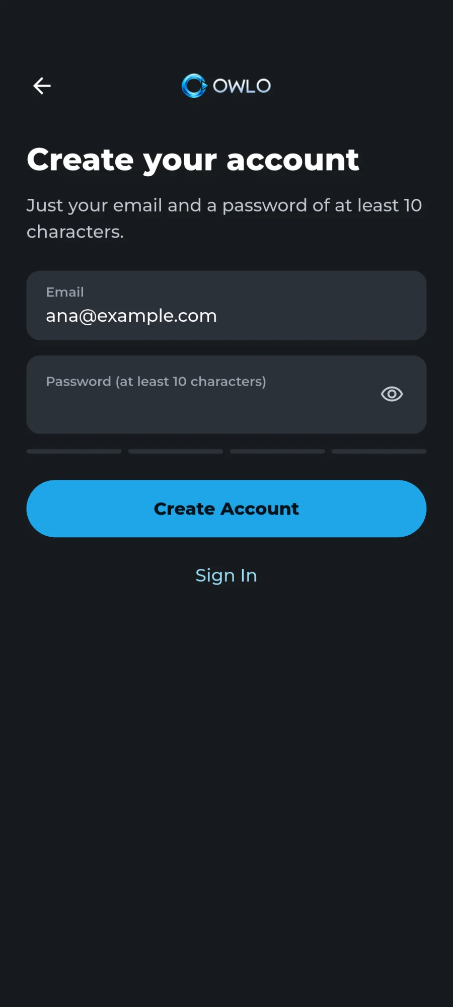 Creating the account in the phone app