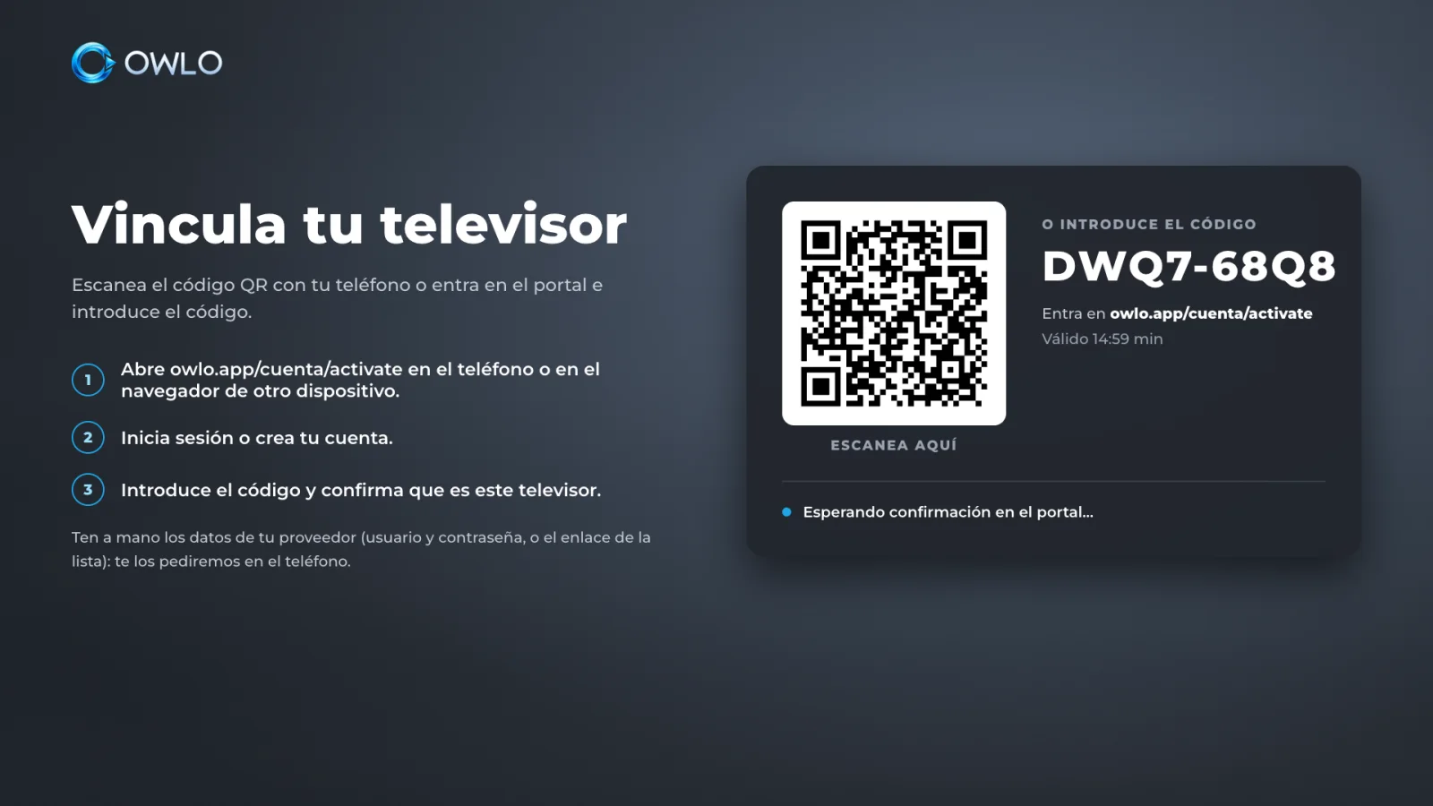 Código QR de vinculación en el televisor