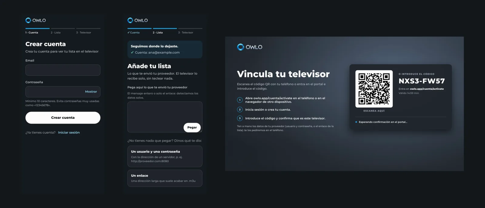 Crear la cuenta, añadir la lista y escanear el QR en el televisor